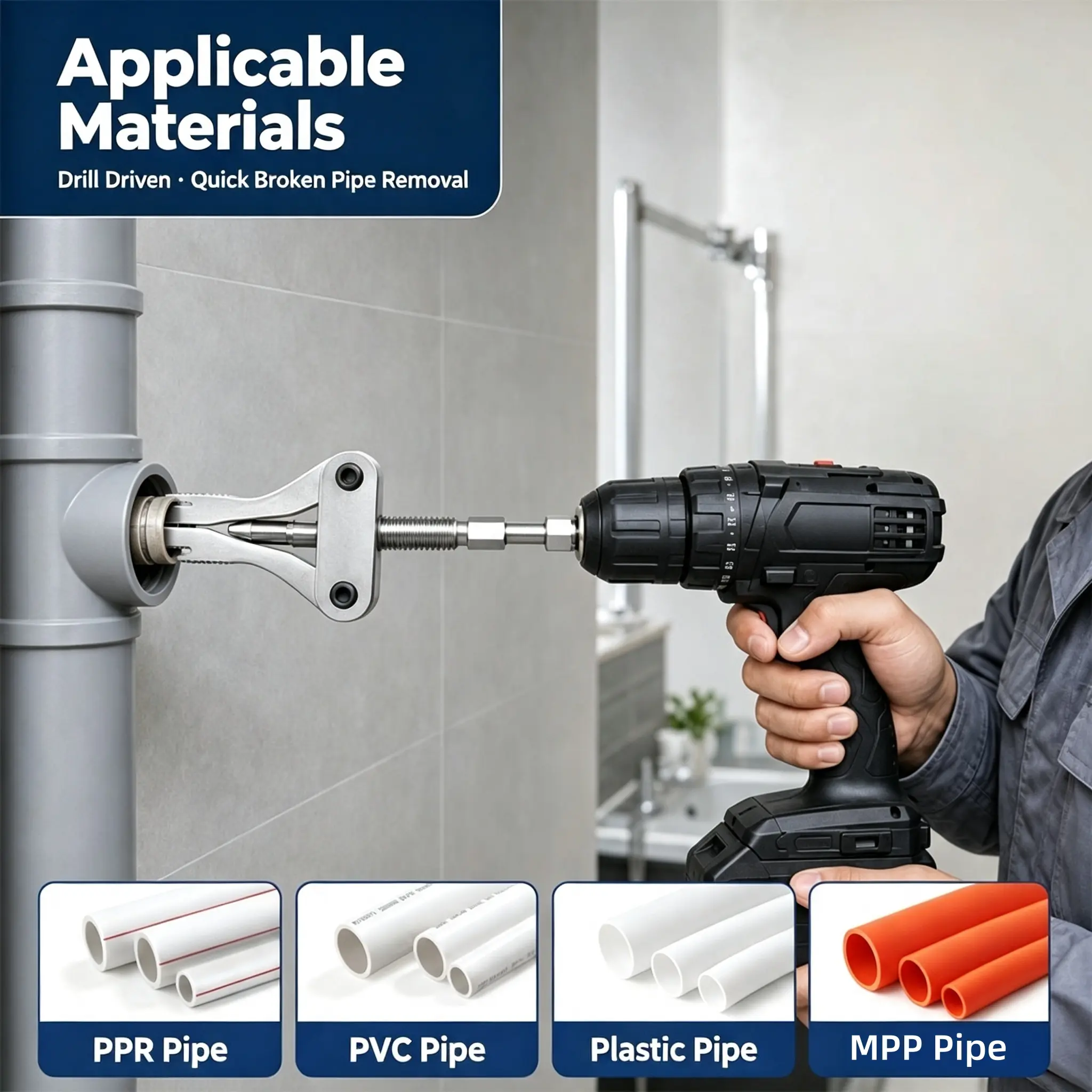 【Back to School】1/2 PCS Broken Pipe Thread Extractor, Universal 1/2" 3/4" 1" Pipe Nipple Remover, Drill Powered Broken Thread Removal Tool for Rusty Faucet & Pipe-MM1