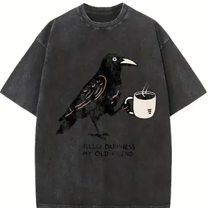 Comfort Colors Hello Darkness My Old Friend T-shirt, Black Bird Coffee T-shirt, Oversized Tee, Gift For Coffee Lover Tee