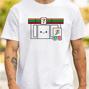 Men's Black Round Neck Casual T- Shirt, Featuring a Cute 7- Eleven Inspired Design with a Smiling Doorway Illustration, Made of Soft Cotton, Ideal for Casual Attire and Outdoor Adventures.png