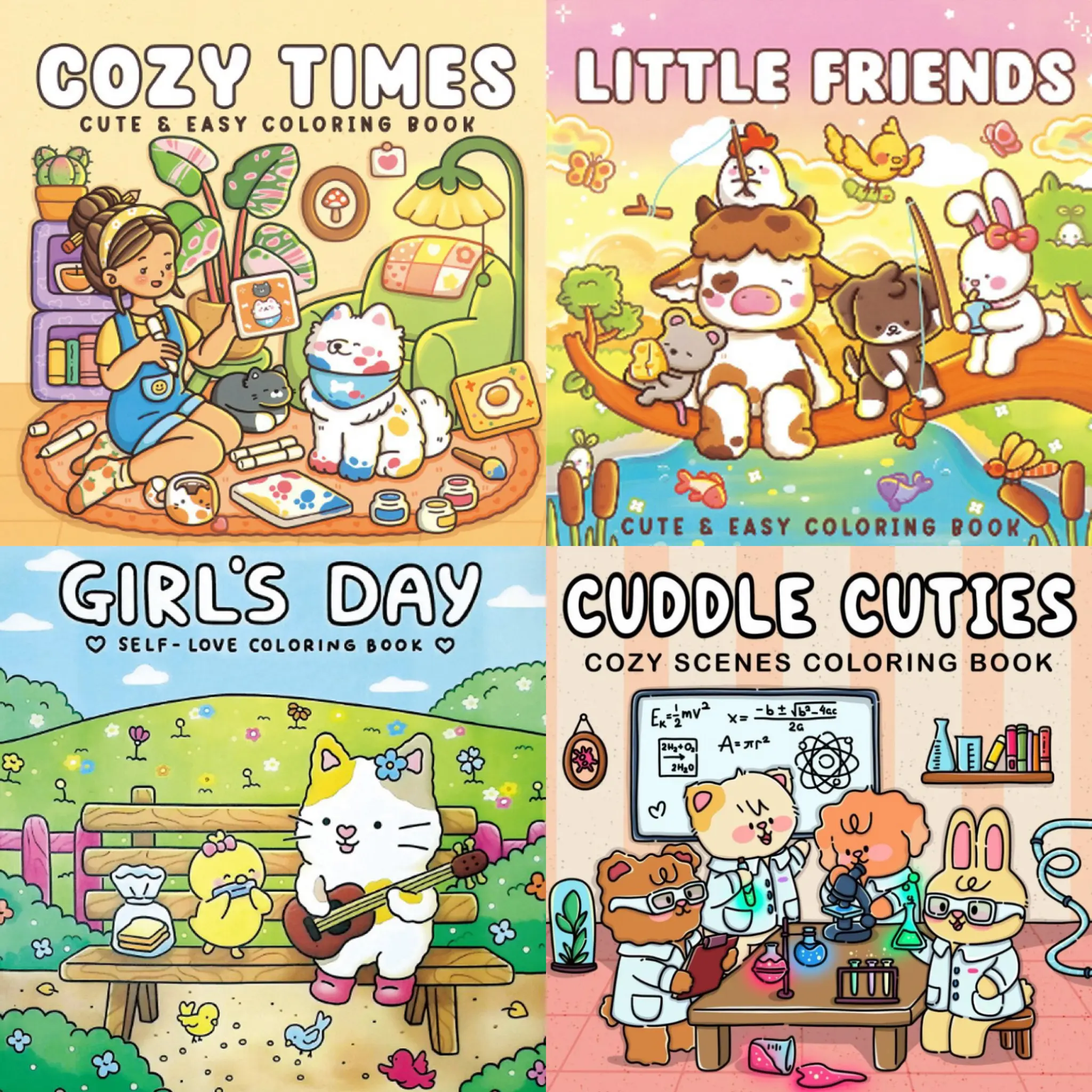 4-Color DIY Scratchboard Painting Coloring Book Kit, Adult Handmade Art Supplies with Cute Animal Designs - Stress Relief Hobby Toy