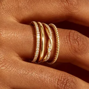 Stackable Rings for Women Non Tarnish Dainty 14K Gold Plated Stackable Thin Rings Cubic Zirconia Thumb Ring Set Trendy Statement Promise Wedding Bands Engagement Rings for Women Size 7-10