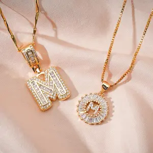 2 Pack Initial Letter Pendant Necklaces with Zircon Stones for Women, Alphabet Necklace with Adjustable 17''-19'' Chain, Valentine's Day Jewelry ,personal style,stylish design necklace,woman jewelry for Women Girls hip-hop men