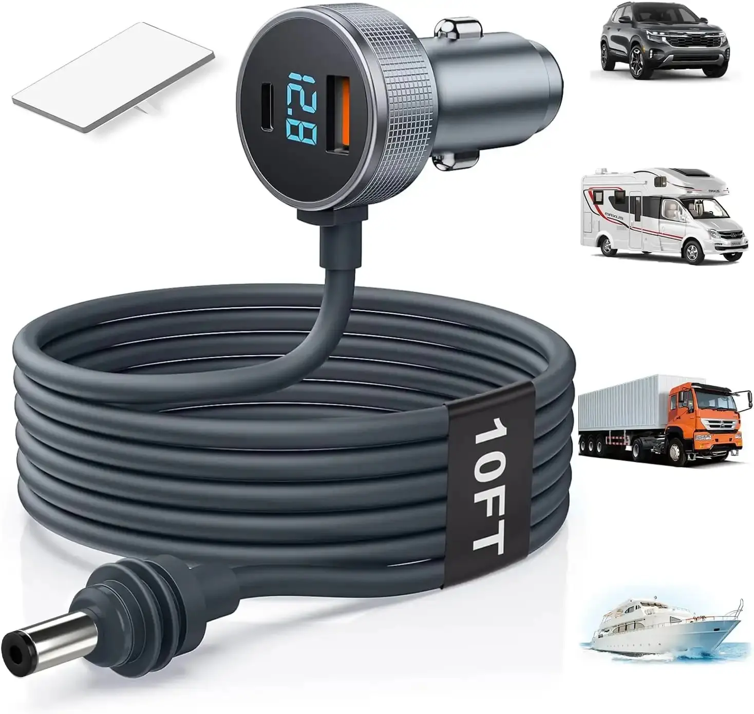 for Starlink Mini DC Power Cable Cigarette Lighter 10FT, 3 in 1 Fits Starlink Mini Car Adapter Cigarette Lighter Adapter 12V-24V with Digital Display USB Type C Car Charger for RV Truck Cars