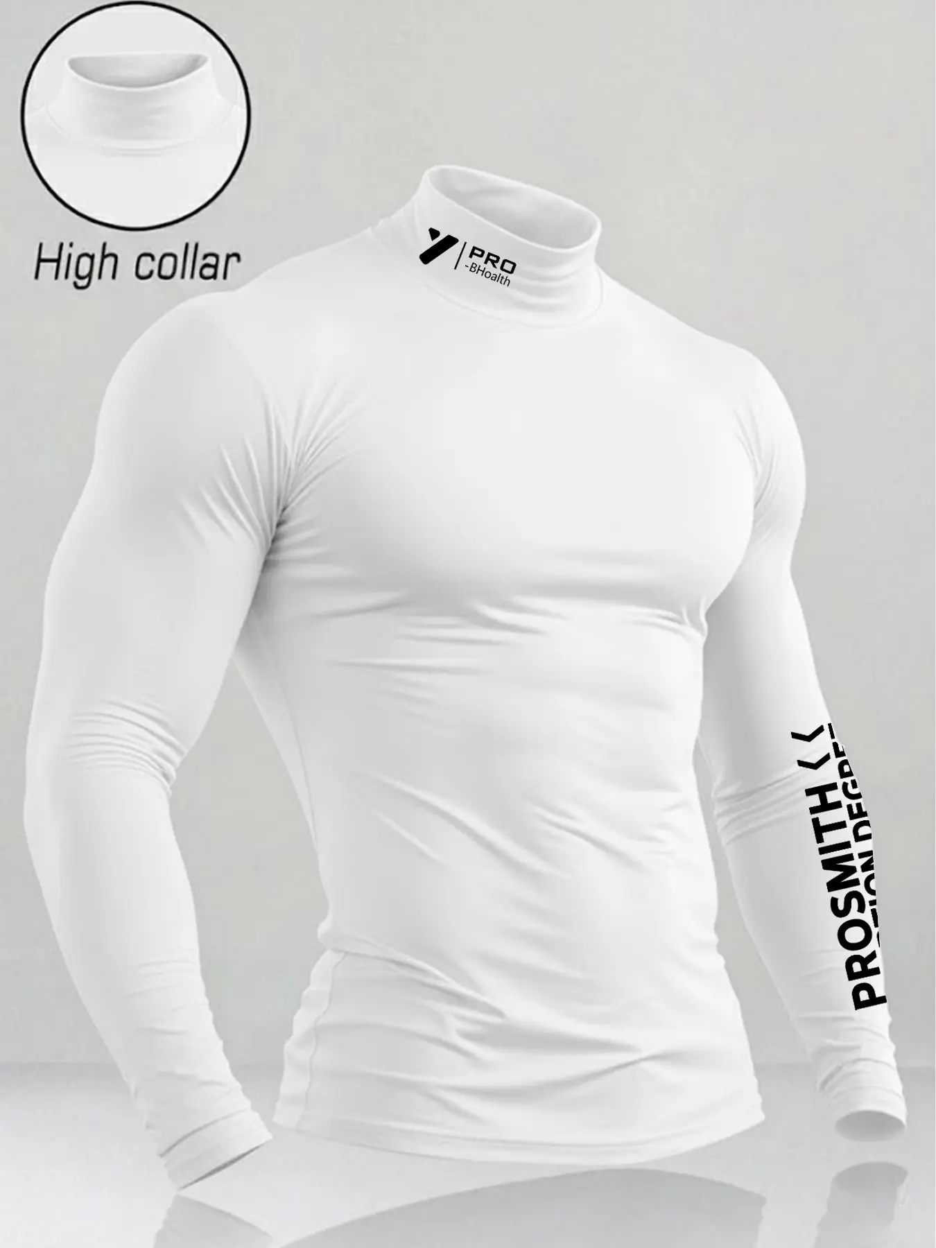 Men's Slim Fit Half High Neck Sweat-Wicking Compression Shirt, Trendy Outdoor Tactical Base Layer, Pro Stealth Logo Sports Innerwear, Athletic Shirt, Compression Tops