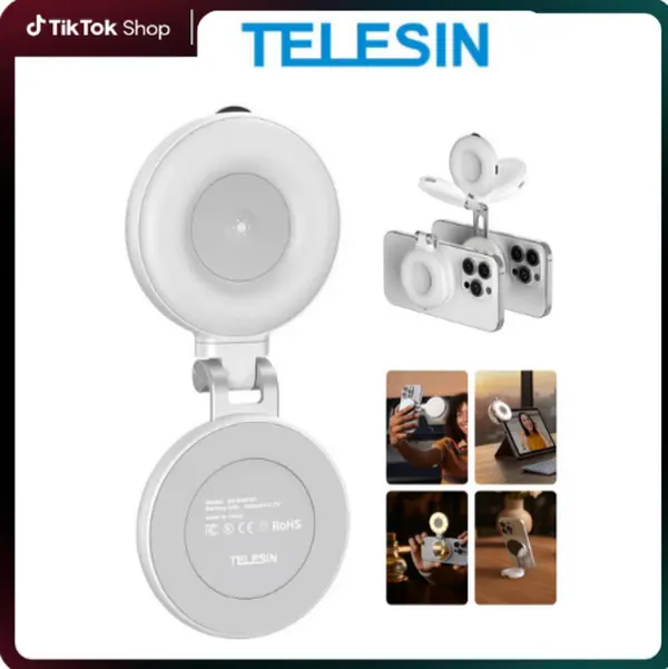 TELESIN Magnetic Mirror Selfie Light 360° LED Ring Light with MagSafe, Mirror and Phone Stand, Portable Rechargeable Fill Light, 3 Color Temperatures for Makeup, Live Streaming, Video Calls,Compatible with iPhone 17/16/15/14,Mother's Day Gifts