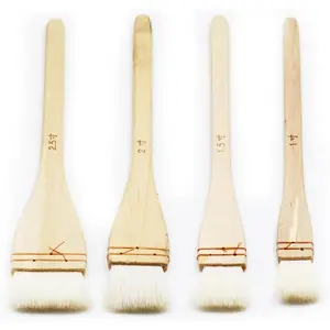 Paintbrush Set 4 PCS Flat Hake Brushes with Soft White Goat Hair for Watercolor, Wash, Background, Ceramic and Pottery Painting