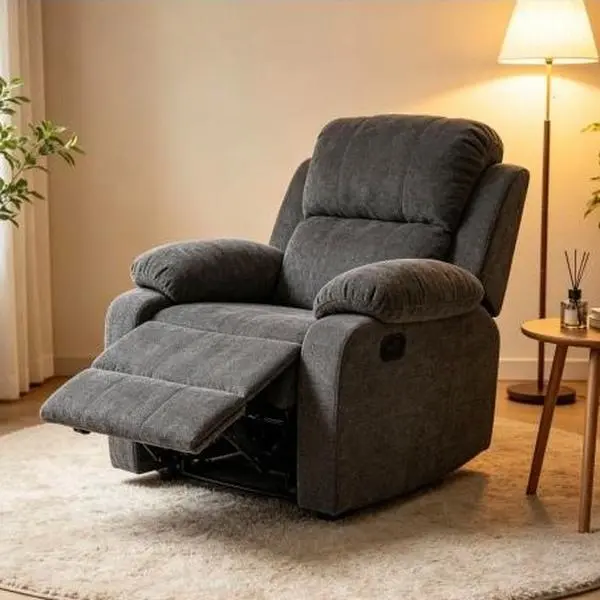 Classic Chenille Recliner Sofa, 110°-160° Adjustable Backrest & Footrest, 2-in-1 Single Seat Lazy Sofa Bed, Sturdy Wood & Steel Frame, Easy Assembly for Living Room Bedroom Office,Dark Grey