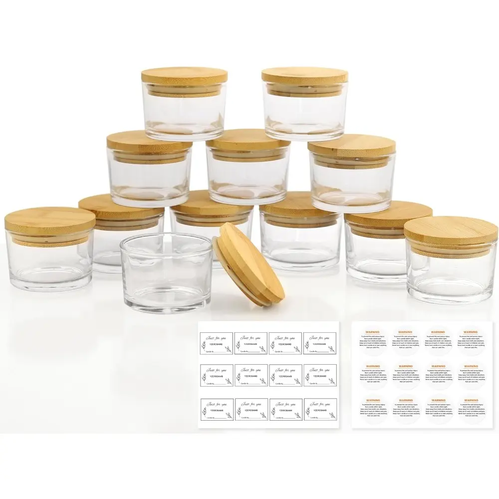 12-Pack Thick Glass Candle Jars Set (4 oz) with Bamboo Airtight Lids - Hand Matte Black Storage Bottles & Jars, Home Supplies for DIY Candle Making, Gifting (Freshness-Locking, 4/7/10 oz Options), Wide Mouth