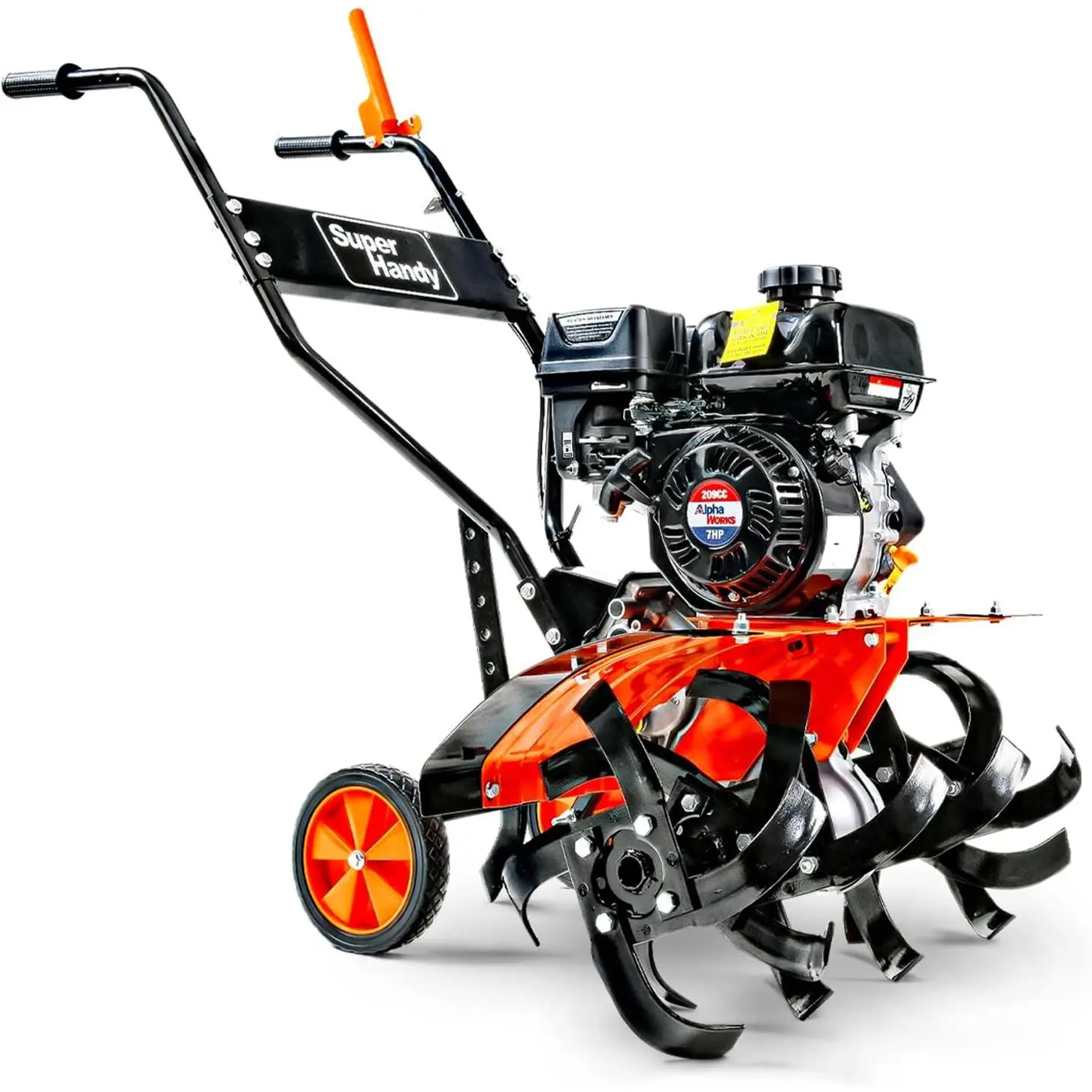 SuperHandy RotoTiller Cultivator 27inch (Approx. 68.6cm ) Cultivation Width 7HP 209cc 4-Stroke Gas Engine 6 High-Quality Steel Adjustable Forward Rotating Teeth Suitable for Garden and Lawn, Digging, Weeding