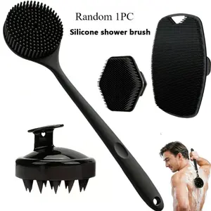 Shower Brush, Random Hair 1pc (Non 4pcs), for Back, Face, Body And Scalp Massage, Gentle Exfoliating Long Handle Body Brush, Soft Bristles, Effectively Cleans Skin to Dead Skin, Non-Slip Grip, for Deep Cleaning, Shower Brush Set, 4 Scenes Available