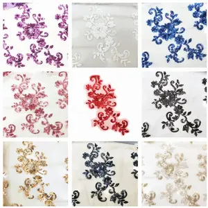 zsbszc 2pcs 23*12cm 3D costume wedding new sequin embroidery lace gown applique clothes diy gown clothing accessories ZA76