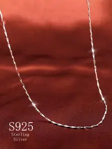 S925 Sterling Silver Simple Elegant Chain Necklace, Minimalist Chain Necklace, Dainty Necklace, Fashion Jewelry for Party, Daily Clothing Decor, Trendy All-match & Exquisite Jewelry for Birthday Gift