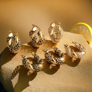 Snake Earrings Fashion Round Diamond Stainless Steel Earrings Women's Retro Geometric Jewelry