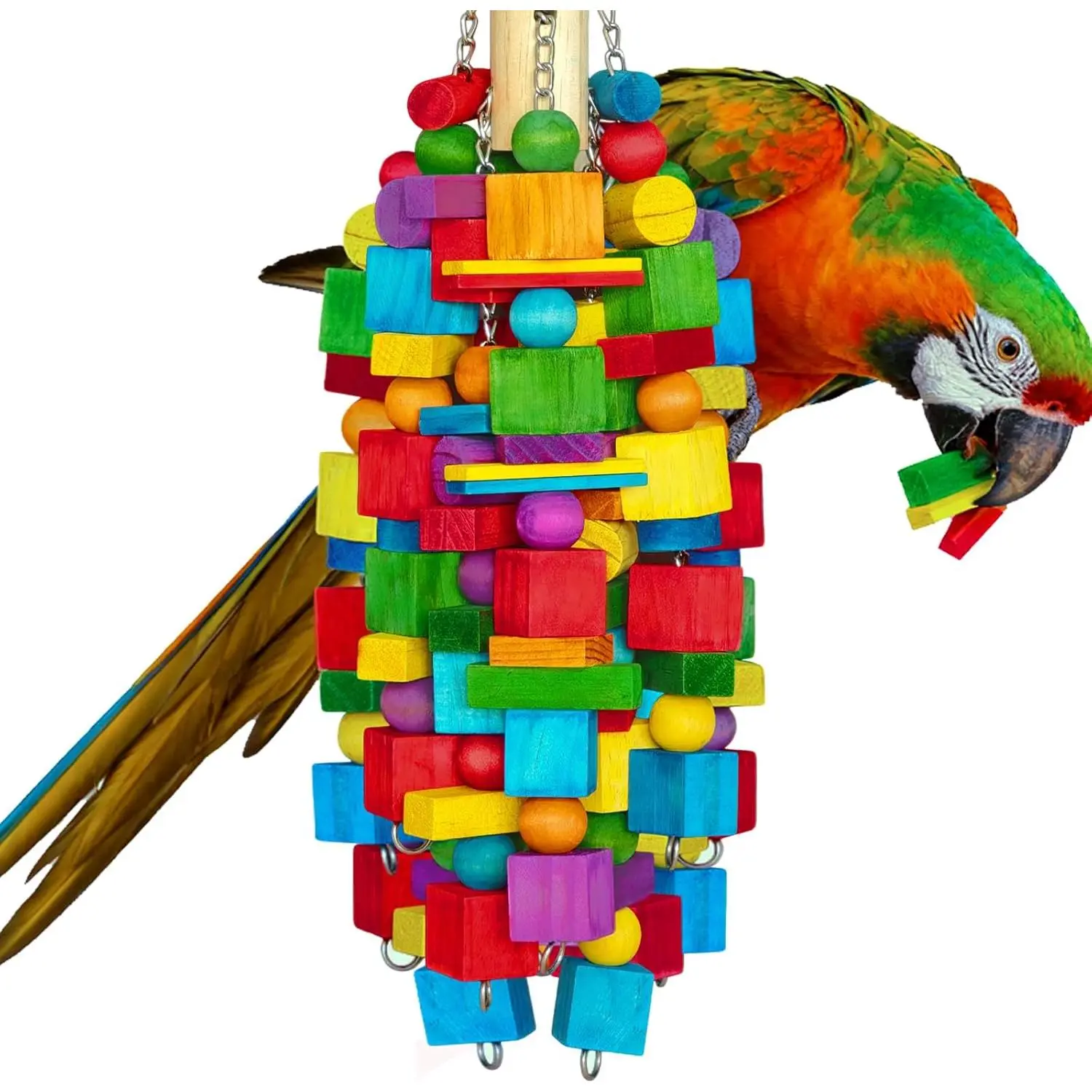Extra-large bird toy, suitable for macaws, cockatoos - 21.6inch heavy-duty natural parrot toy, ideal for medium to large parrots, African grey parrots, budgies, and parakeets for chewing and foraging, comes with a stainless steel chain and edible colors