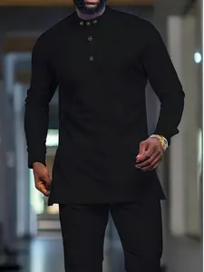 African Ethnic Style Men's Set, Long Sleeve Button Shirt and Casual Pants, Traditional Elegant, Perfect for Parties and Festivals