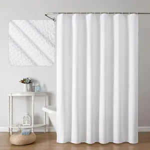 White Shower Curtain for Bathroom 72x72 Inch, 3D Embossed Textured Waffle Fabric, Soft Hotel Farmhouse Style, Water Repellent, Machine Washable