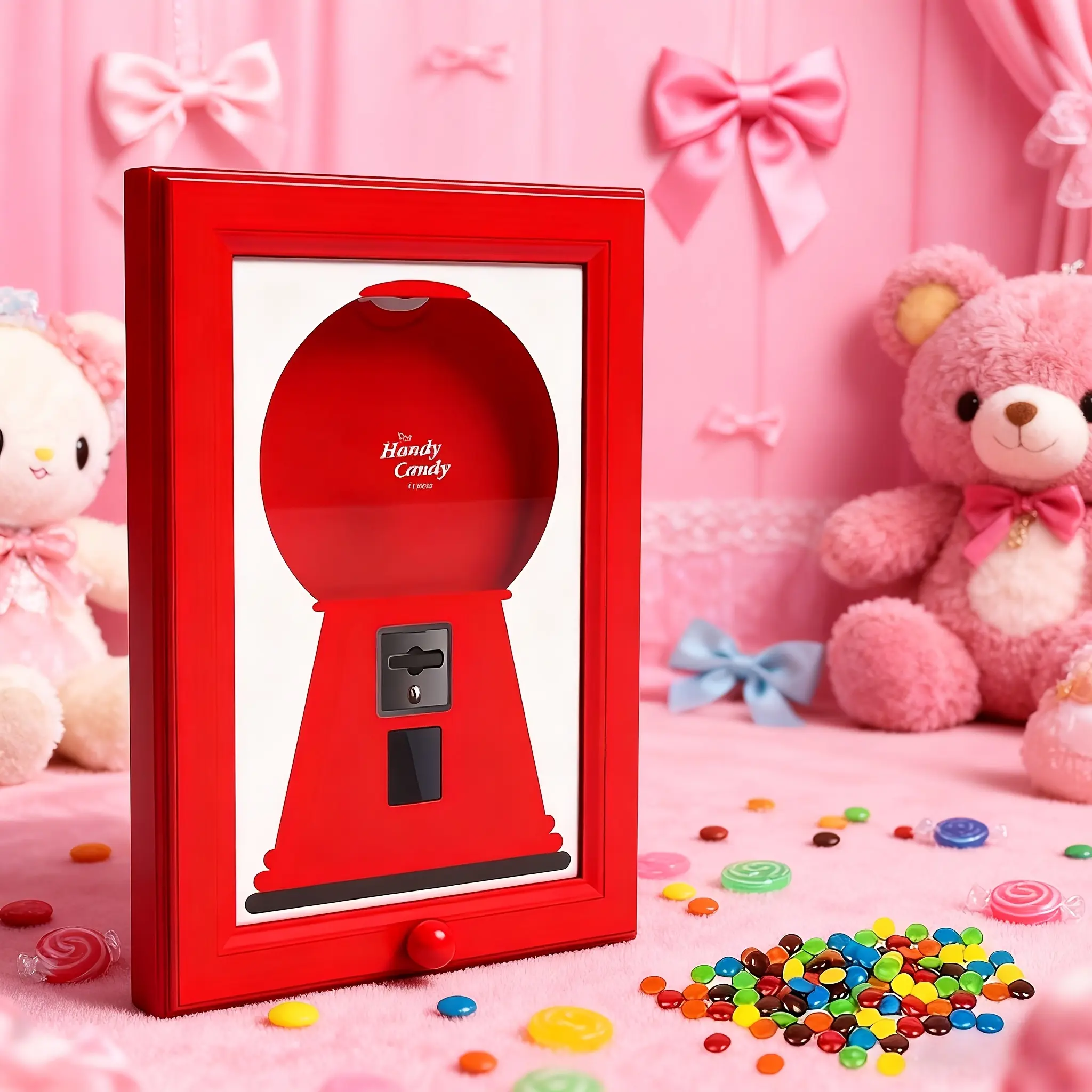 ABS Red Wall-Mounted Confectionery Dispenser - Mini Gum Machine, Fast-Dispense Snack Station for Candy, Nuts, Pet Treats, Ideal Christmas Gift, Festive Home Decor Supply