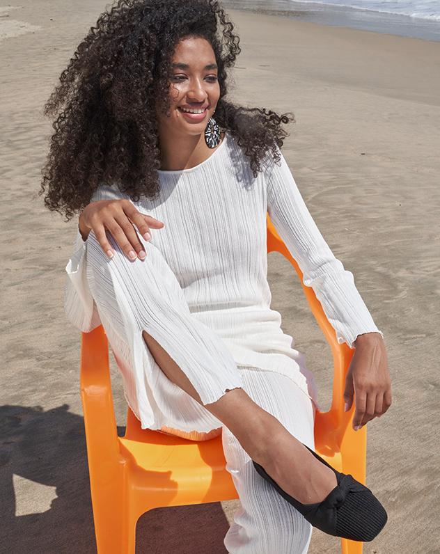 Elegant Square Toe Knit Bow Flats