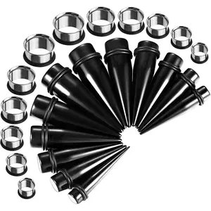 BodyJ4You 24PC Ear Gauge Stretching Kit - Big Gauges for Ears 00G-20mm Advanced Set - Stainless Steel Single Flare Tunnels Plugs Solid Acrylic Tapers - Dead Stretching Lobe Men Women Expander Piercing