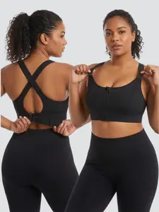 Sculpt Touch Plus Size Front Zipper Sports Bra for Women High Support Wireless Workout Bra with Adjustable Straps Criss Cross Back