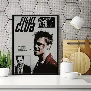 Fight Club" Classic Movie-Inspired Canvas Art Print - Modern Black & White Wall Decor, Unframed Portrait for Home, Office, Living Room, Bedroom, Cafe - Waterproof Ink on Canvas, Indoor/Outdoor Use, Movie Wall Art