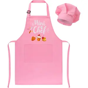 Kids Apron and Chef Hat Set Adjustable Kitchen Apron for Boys and Girls