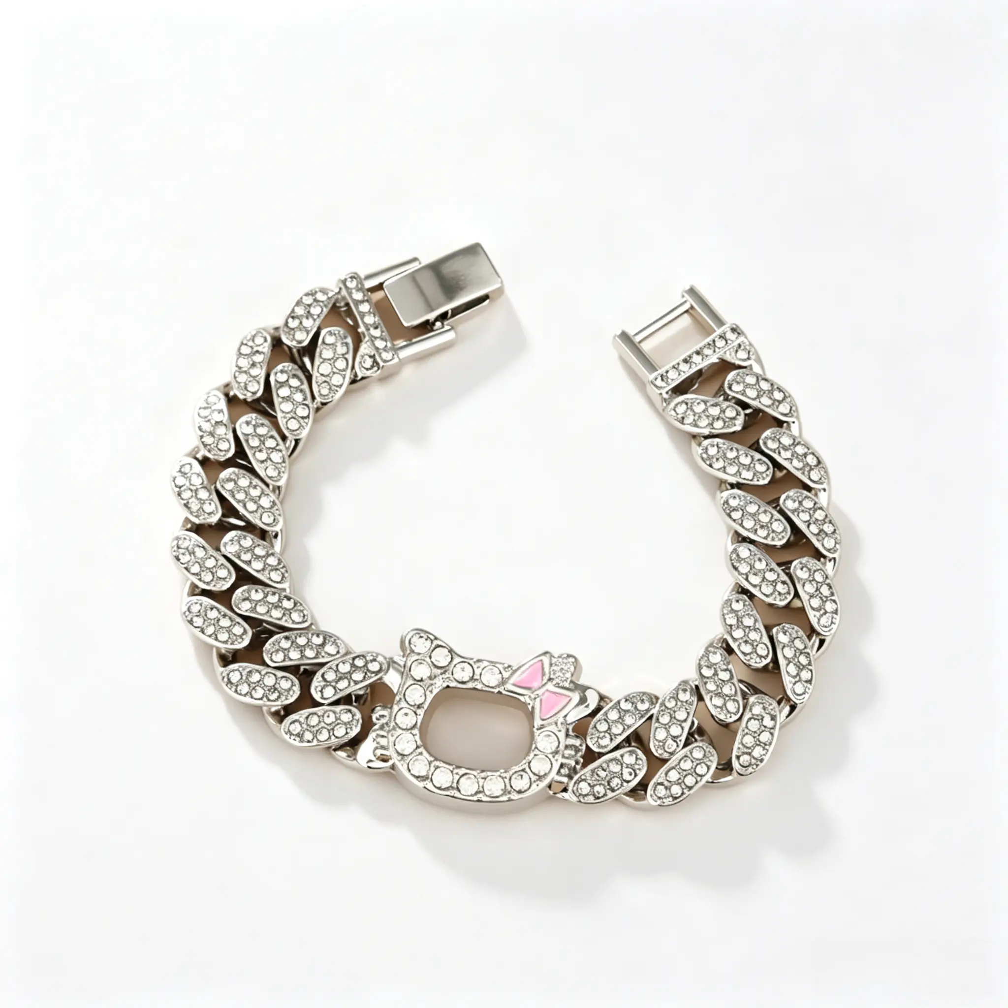 Sanrio Hello Kitty Full-Diamond Rhinestone Bangle Bracelet - Pave-Inlaid Adjustable Size, Cartoon Motif Casual Y2K Costume Jewelry for Girls-Teens