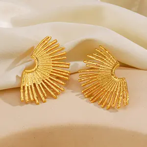 Fashion Stainless Steel Fan Earrings Women's Personality Exaggerated Radial Line Stud Earrings Wholesale