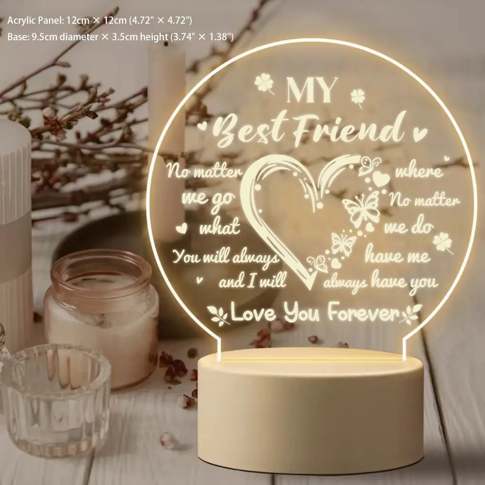My Best Friend Acrylic Night Light, Round LED Lamp, Friendship Gift for Bestie, Personalized Bedroom Decor, Birthday Christmas Gift for Friend romantic indoor xmas ambient countdown sister festive outdoor waterproof desk cabinet closet mom kid joke lover,