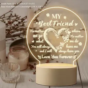 My Best Friend Acrylic Night Light, Round LED Lamp, Friendship Gift for Bestie, Personalized Bedroom Decor, Birthday Christmas Gift for Friend romantic indoor xmas ambient countdown sister festive outdoor waterproof desk cabinet closet mom kid joke lover