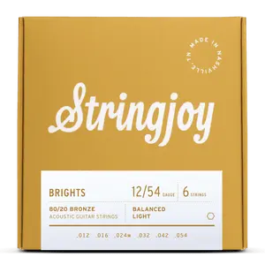 Stringjoy 12-54 Light Gauge Brights - 80/20 Bronze Acoustic Guitar Strings