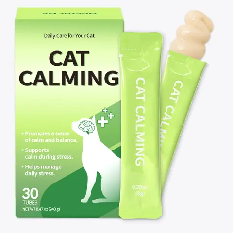 Doctor By Cat Calming Stress and Anxiety Relief Supplement Anti Stress Relaxant Sedative overgrooming with Lactium, L-Tryptophan 30 lickable Formula Individually Packaged, Chicken