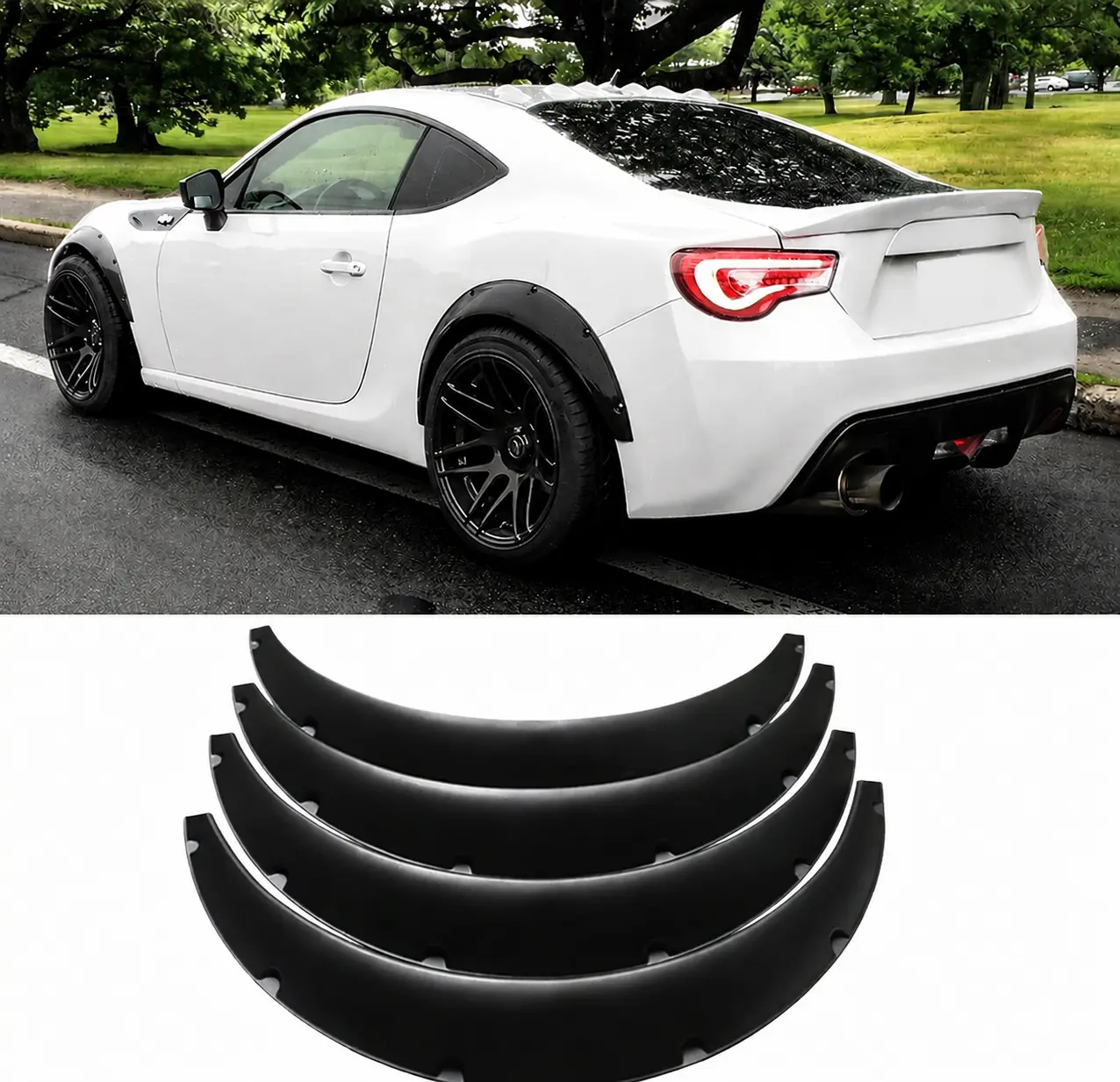 Universal Matte Black Fender Flares, Rivet Style Wheel Arch Extensions, Aggressive Wide Body Look, Easy DIY Car Mod Upgrade, Muscle Car Truck SUV Accessories  ,   mud flap rear