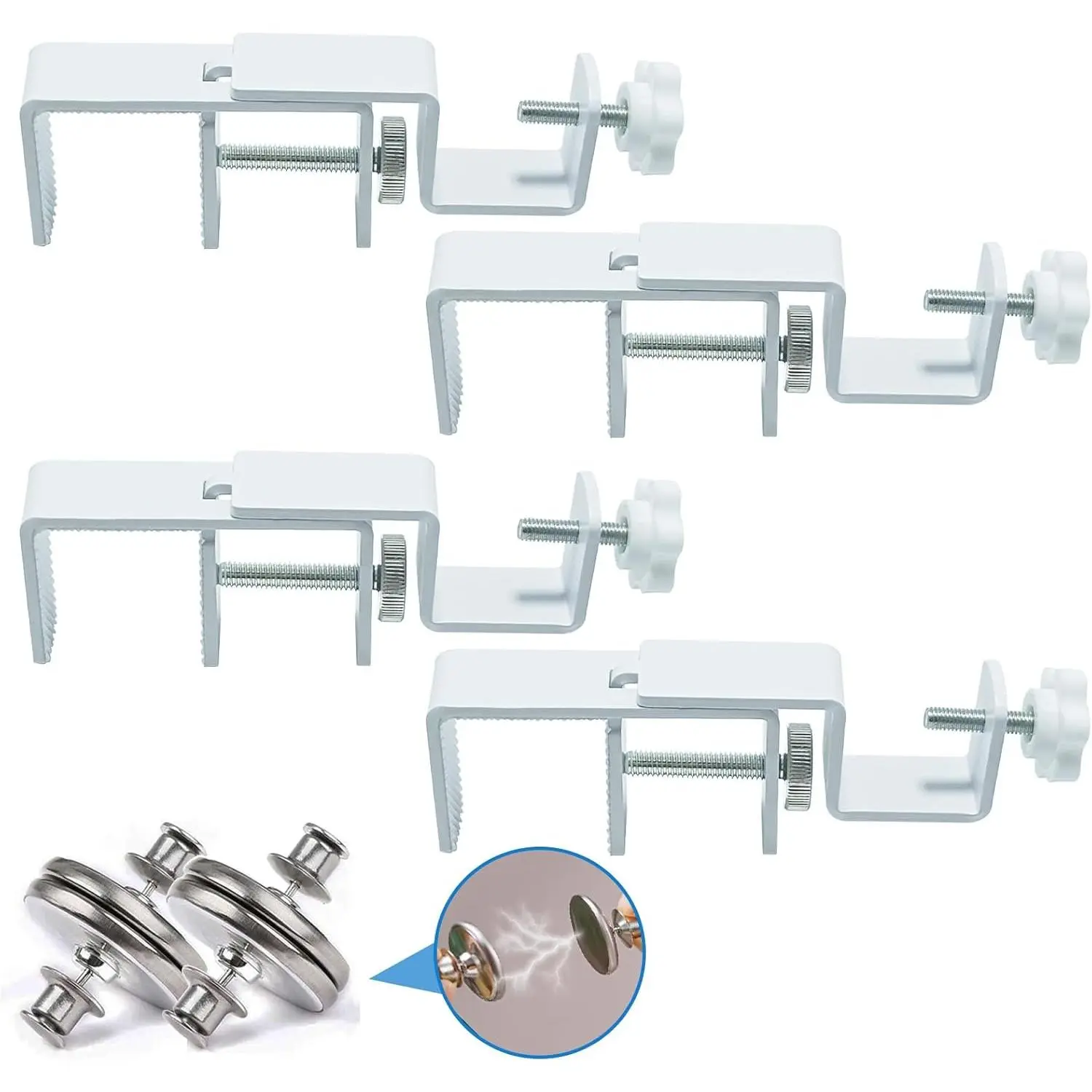 Outside Mounted Blinds Curtain Rod Bracket Attachment, 1.3 - 2 inches Wide Track, Tool - Free & Drill - Free, with Installation Guide and Curtain  Buckle (White-4PCS)