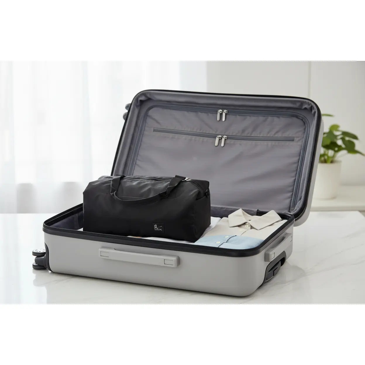 Black Travel Duffle Bag - Lightweight Carry On, Foldable Travel Luggage, Portable Overnight Bag, Easy-Fold Packable for Trips, Travel Bag