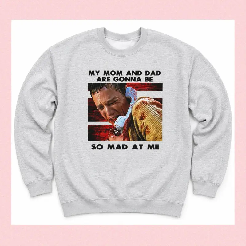 Humorous "My Mom and Dad Are Gonna Be So Mad at Me" Graphic Crewneck Sweater, Casual Pullover for Daily Wear