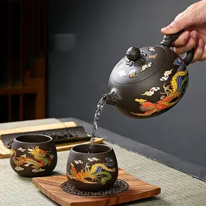 3pcs Tea Set, Heat-Changing Tea Set, Large Capacity Purple Clay Ceramic Tea Set, Includes 1 Teapot, 2 Cups, Unique Tea Set for Tea Enthusiasts, Women, Men, Tea Set