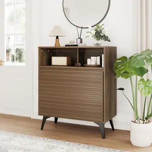 Modern Fluted Sideboard Cabinet with 2 Doors and Adjustable Shelves, Adjustable Shelf Large Storage Wooden Buffet Cabinet for Home Kitchen Dining Entryway