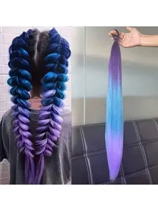 1PCS Women's Colorful Boxing Braided Ponytail Wig, Blue Light Elastic Rope, Perfect for Halloween Wedding Daily Wear, Secure Fit