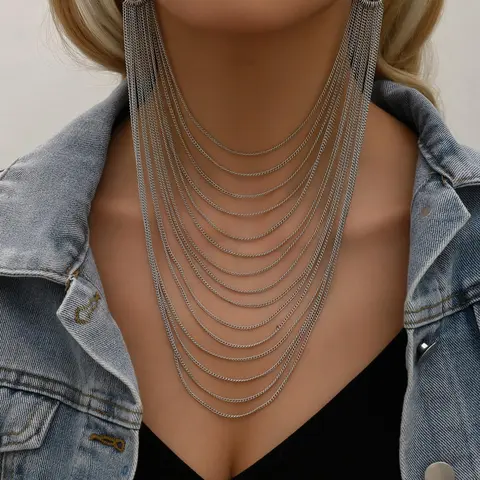 Punk Style Tiered Layer Chain Left and Right Connection Dangle Earrings, Unique Design Earrings, Earring Stacks, Personalized Punk Jewelry for Party, Daily Clothing Decor, Birthday Gift, Jewelry Accessories