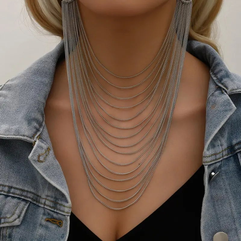Punk Style Tiered Layer Chain Left and Right Connection Dangle Earrings, Unique Design Earrings, Earring Stacks, Personalized Punk Jewelry for Party, Daily Clothing Decor, Birthday Gift, Jewelry Accessories