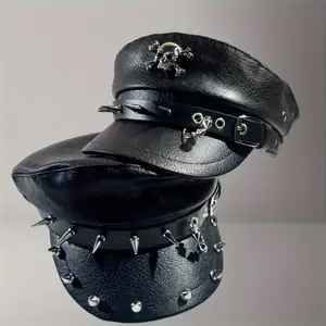 PU Rivet Performance Navy Cap Slimming Duckbill Hat New Personality Punk Hip Hop Style Beret Cap