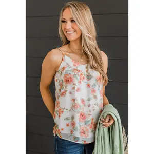 All I Could Want Floral Tank Top- White & Coral