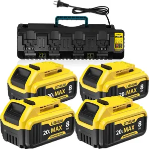 4/2Pack 8.0Ah 20 Volt Lithium ion DCB208 Battery and DCB104 Battery Charger Station Compatible with Dewalt 20V Max Batteries DCB206 DCB203 DCB200 Cordless Power Tools