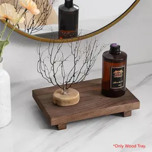 Wood Riser Soap Tray, Rustic Wood Pedestal Stand Tray Soap Dish Holder for Kitchen Counter, Sink,Vanity,Farmhouse Decorative Bathroom Dishes Plant Bottles Candles Display,Brown