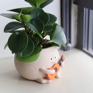 Cute Modern Resin Planter Pot for Succulents, Unique Guitar Player Statue Design, Irregular Shape with Drainage Hole, Indoor Outdoor Decor, Garden Planter, Resin Flower Pot