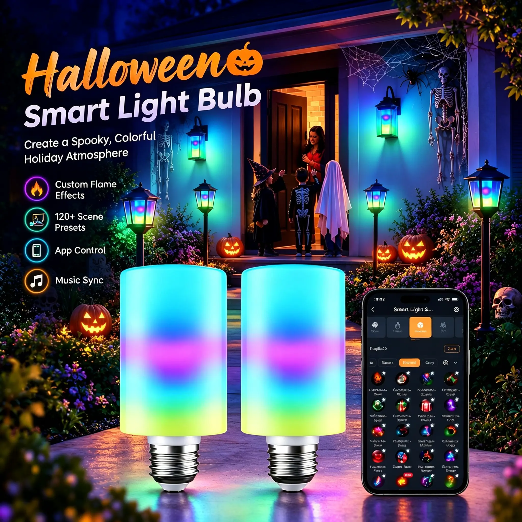 [Halloween Decorations] Linkind Smart Light Stick, Flame Light Bulbs, Color and White, 850lm Works with AiDot, Alexa, Apple Home, Google Home, 120+ Presets, E26 Base, 2.4G Wi-Fi, Custom Flame Effects, Outdoor Covered Porch & Entryway Lighting