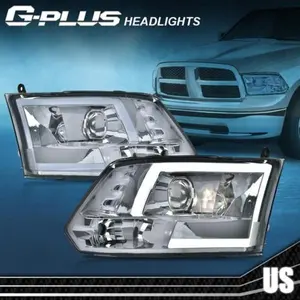 White LED Tube Projector Headlights Lamps Fit For 09-18 Dodge Ram 1500 2500 3500