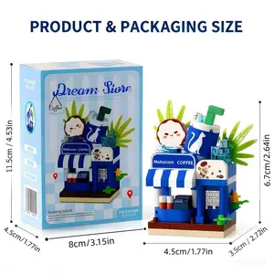 Instagram-style Blue & White Café Building Blocks | Miniature Street View Model | Parent-Child Interactive Assembly | High-Aesthetic Desktop Decoration | Suitable as a Christmas Gift for Boys and Girls