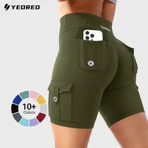 YEOREO CoreFlex Women's Workout Biker Shorts with Cargo Pockets Hidden Scrunch High Waisted 8" Inseam Gym Shorts for Summer Squat-Proof & Comfortable Fit summervibes,summerwins